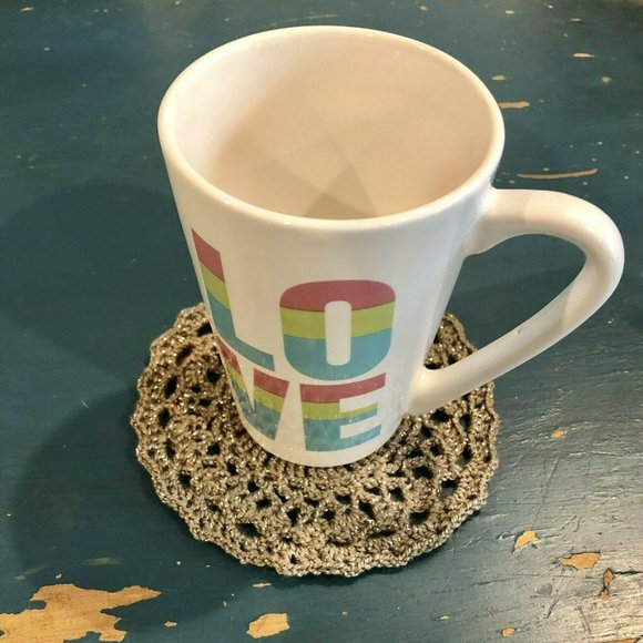 Handmade Crochet Boho Doily Puff Dark Tan Sparkles Decor Plant Pot Coaster 5.5" - Picture 4 of 6